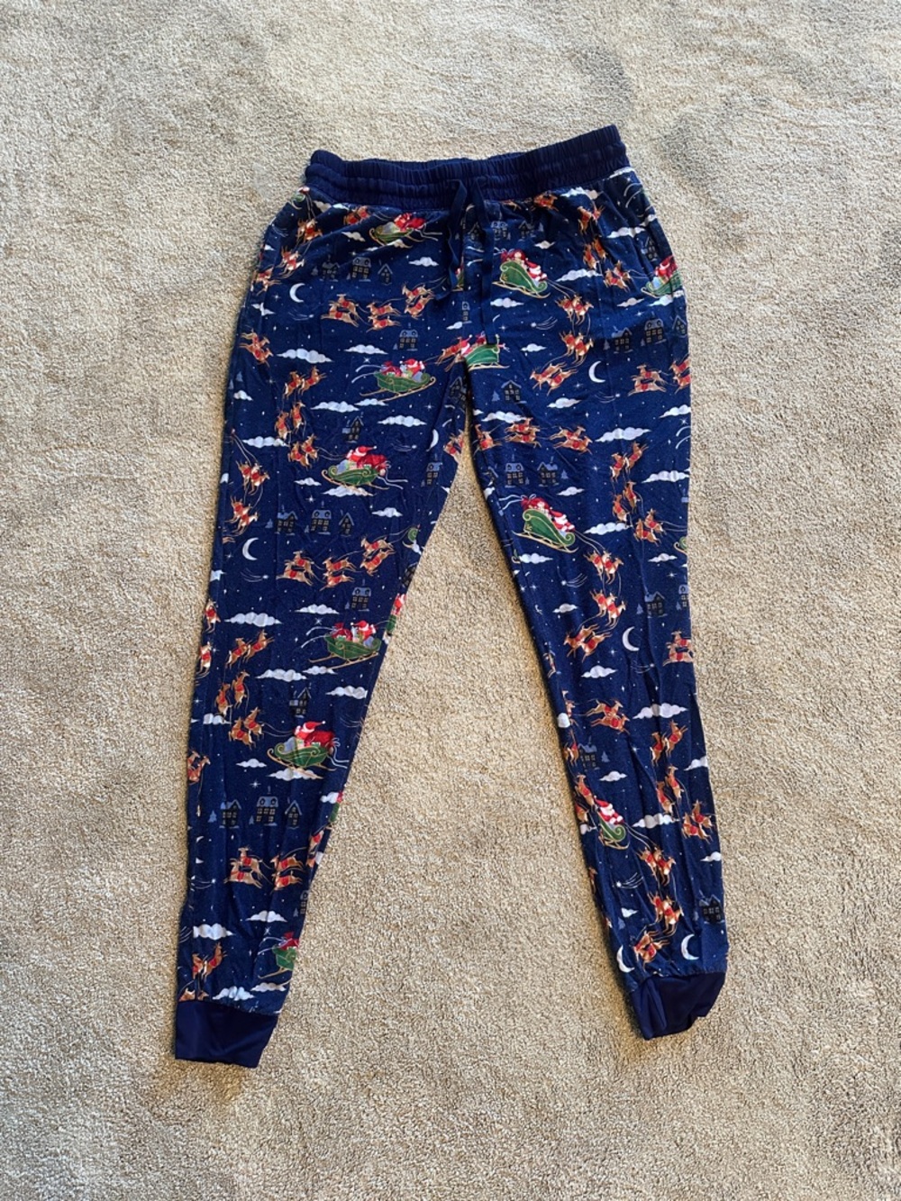 Women’s Little Sleepies Navy Holiday Pajama Joggers with Santa Sleigh Print